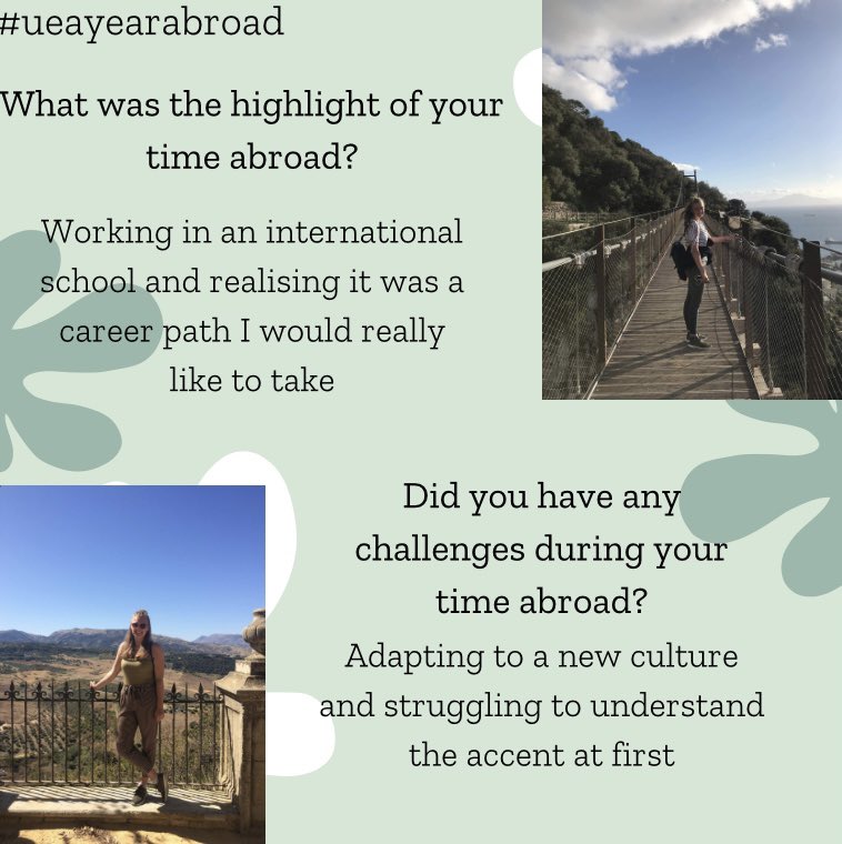 Languages_UEA's tweet photo. Here’s the first of our Year Abroad Fact Files from LCS students who have been abroad. Read more about Holly’s experience as an assistant in Spain here 🌎✈️ #uealcs #yearabroad #factfile https://t.co/xrkVQpmYQr