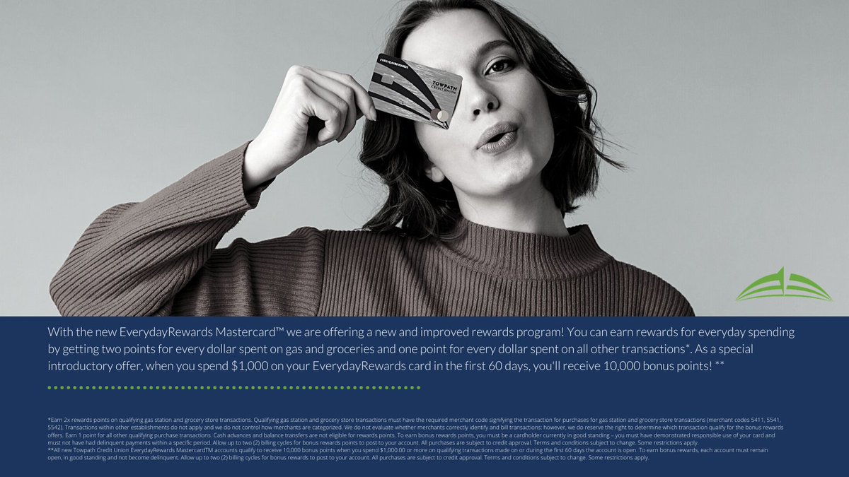 TowpathCU's tweet image. Get the card ✔️ Gain points ✔️ Get Rewards ✔️ Check out our EverydayRewards Mastercard and apply online today! #WeAreTowpathCU