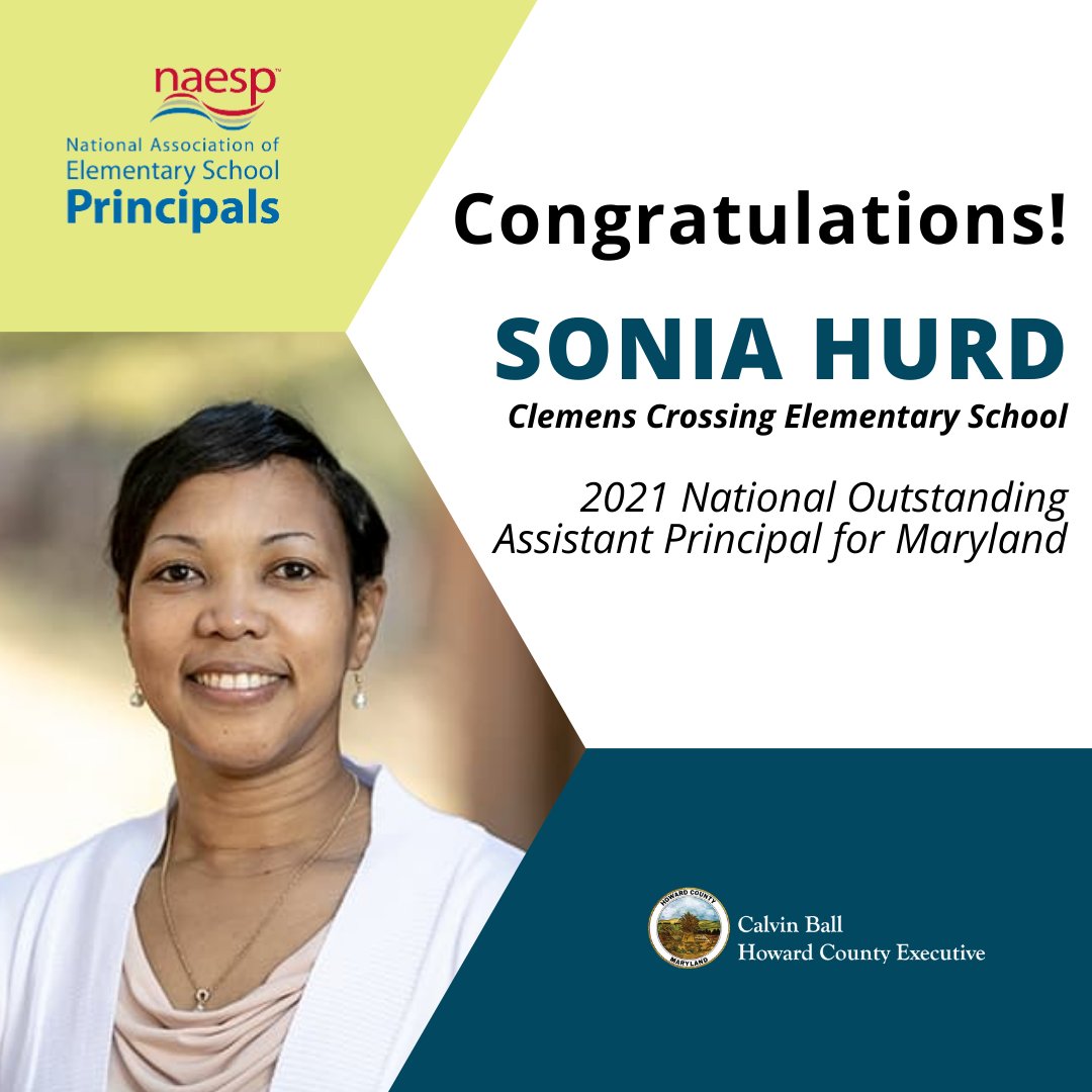 HoCoGovExec's tweet photo. Please join me in congratulating Assistant Principal Sonia Hurd for being named @NAESP 2021 National Outstanding Assistant Principal for Maryland. 

We're so grateful to have phenomenal educators and administrators who are focused on providing the best education possible. https://t.co/lIHhVlJSdU