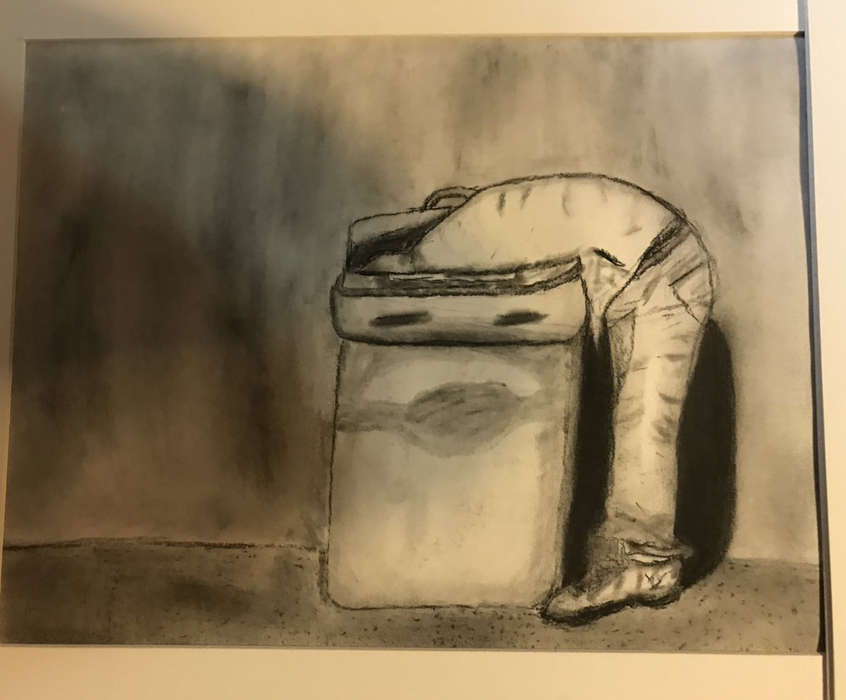 NOStheRapper's tweet photo. Here is some art that I drew back in high school for my #apartclass #ArtistOnTwitter. I did a set of drawing based on #homessness #drawing. First two I’m showing are “a man getting trash out of the garbage” and the second one is “a man getting spare change” https://t.co/GQbNgKThuw