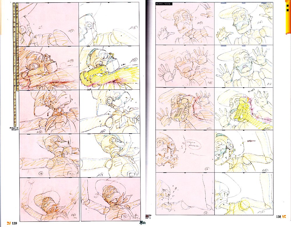 Genga:

The drawings on the pink paper are Hiroyuki Okiura's (沖浦 啓之) corrections.

https://t.co/e31kLWtvZY
https://t.co/LmEMj6gQOq 
