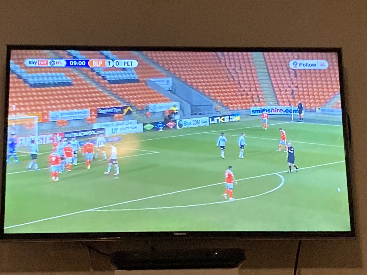 TonyFretwell's tweet photo. Bouncing atmosphere in the Mancave Stand! Pool v Posh #utmp 🍊Big one this #destinationplayoffs https://t.co/up8GSSmObG