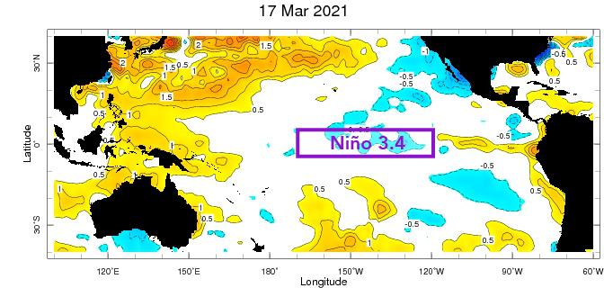 climatesociety's tweet photo. The latest weekly Nino3.4 SST anomaly is -0.5ºC, which is within the weak La Niña range. This map and more in our data library: https://t.co/sxpdQ5CSmT. + More about ENSO: https://t.co/GldQNAYQF3. https://t.co/30NWDvJBrs