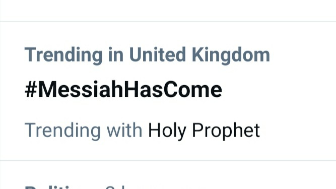 SultanAChoudhr1's tweet photo. ⬇️

Trending On Earth And in The Heavens! 

#MessiahHasCome https://t.co/sgCmnmLbTL