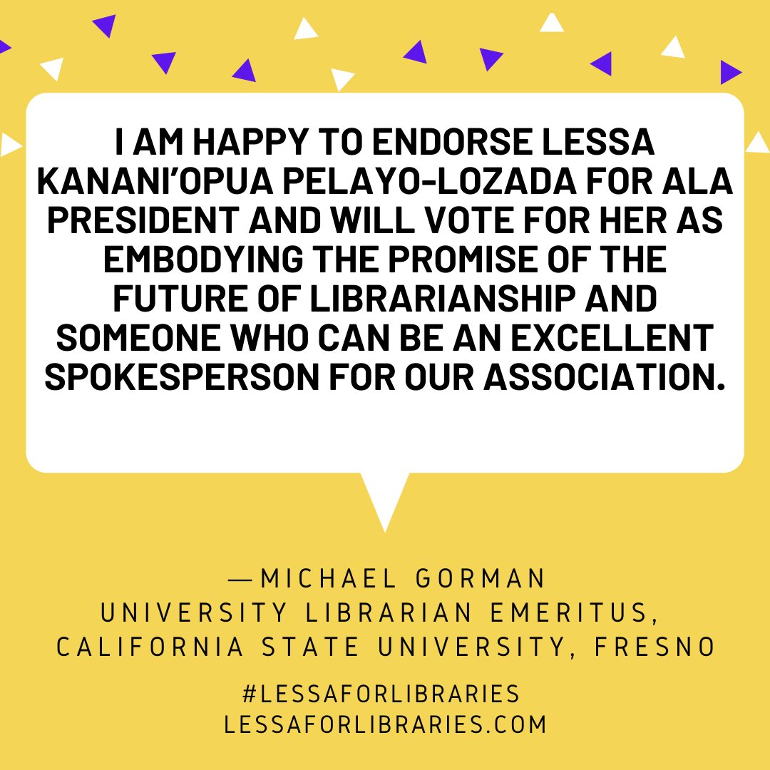 Lessa4Libraries's tweet photo. Michael Gorman, thank you for your kind words and endorsement! #LessaForLibraries https://t.co/7Vo1bLqPDh
