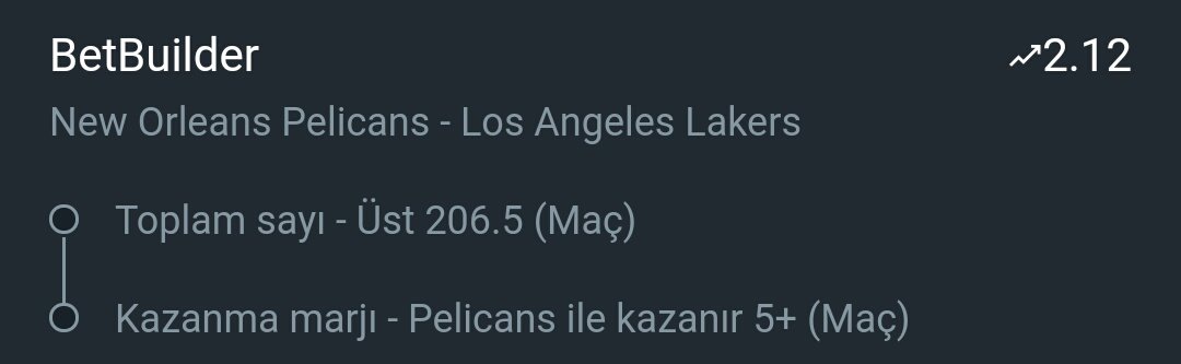 verstapengaming's tweet photo. Eksik takımlar birçok zaman sürprize imza atsalar da kafamda oynadığım hiçbir senaryoda Lakersı galip getiremedim. Net bir NOP galibiyeti bekliyorum. Günümüz #nba şartlarında ise 207 sayı hiçbir şey

@ 2.12

Üyelik: https://t.co/F8sinKz1Y9
Destek: https://t.co/YF7wwmCMJx https://t.co/QE84d63heC