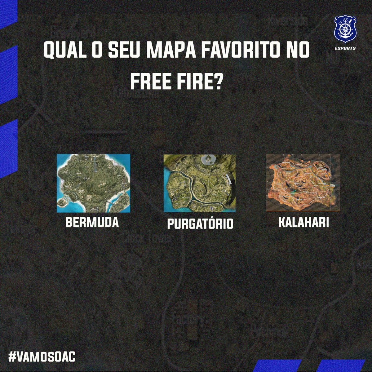 OlariaEsports's tweet photo. Fala, Tropa!
Quero ver se a escolha de vocês no jogo é boa, conta pra gente qual o seu mapa favorito!
#GoOAC https://t.co/ec9CIDd4ZE