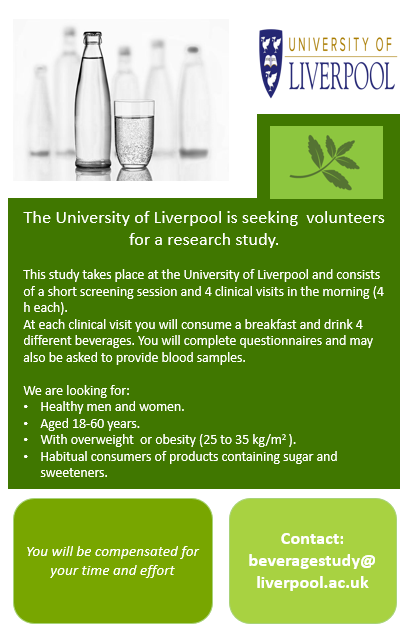 RESEARCH PARTICIPANTS WANTED! 🙂The University of Liverpool is looking for people to take part in a beverages research study. If you are interested contact us by e-mail:  beveragestudy@liverpool.ac.uk  Please RT!#Liverpool #research #beverage #sugar #sweeteners #Merseyside