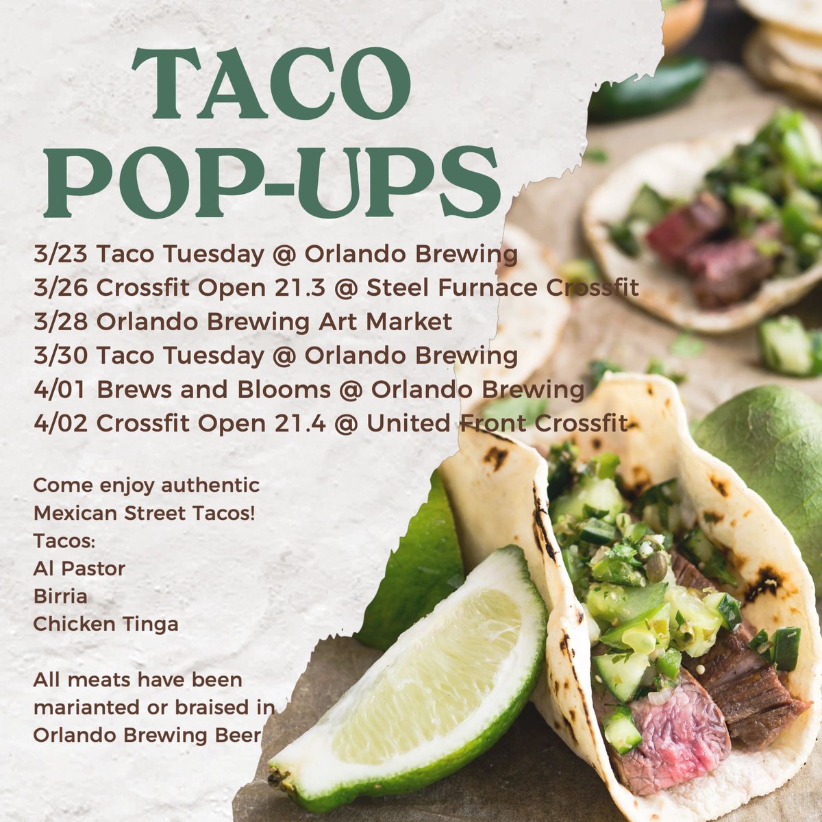ColomCatering's tweet photo. It's Taco Tuesday Y'all! Stop by @Orlandobrewing to get your taco on! https://t.co/PYeOYOQ281