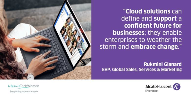CraigMWalker's tweet photo. "Cloud technology is playing a key role in supporting enterprises." Rukmini Glanard, EVP, Global Sales, Services and Marketing, @ALUEnterprise shares thoughts on how capturing the cloud can help keep employees working safely and efficiently #FutureOfWork https://t.co/vXktVteAcM https://t.co/s2YOGAf5mO