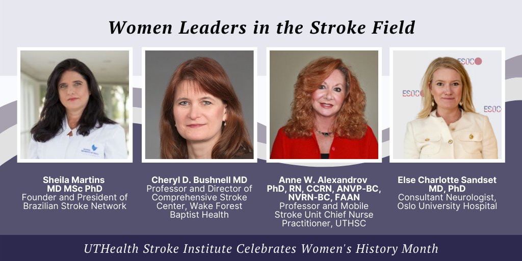 UTHealthStroke's tweet photo. March is Women's History Month. Throughout the month we're highlighting women leaders who are doing amazing work in the stroke field. Stay tuned for more! #WomenInMedicine #StrokeTwitter #NeuroTwitter #WomensHistoryMonth  (5/8) https://t.co/C630l9Bp5P