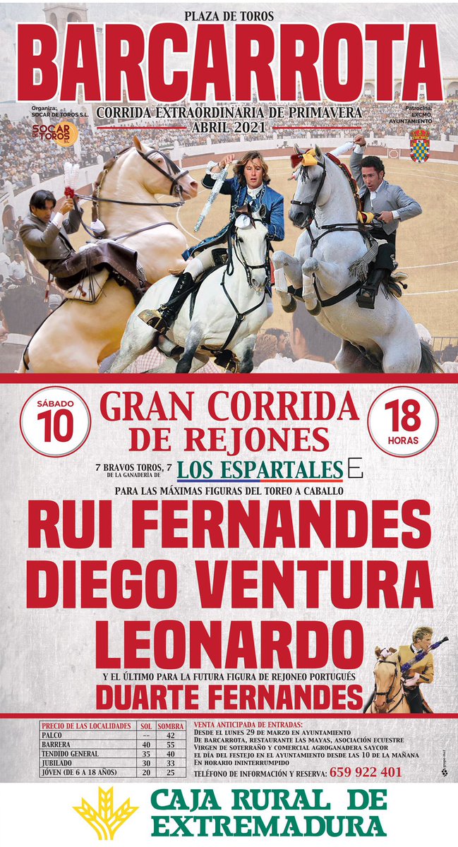 🔊 La #temporada2021 arranca en #Barcarrota

Apuntaos esta fecha: #10deabril 

<a href="/DiegoVentura82/">Diego Ventura</a> ya está aquí!!