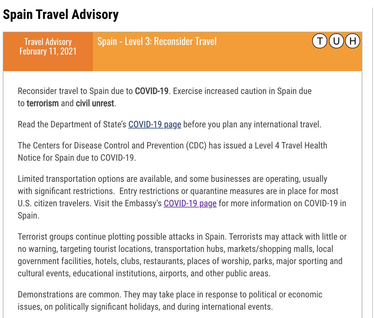 ekobz's tweet photo. Here is what the US says about travelling to Spain. 😳Anyone want to take a stab at writing a real travel advisory for the States? https://t.co/wZwFyX2jBb