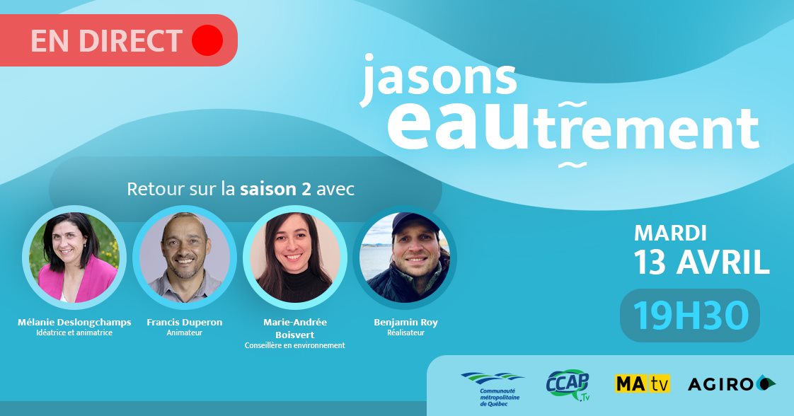 On vous invite à un événement en direct pour clôre la 2e saison de l'émission #EAUtrement! 
Posez vos questions sur les enjeux qui menacent notre eau potable à Québec... et les solutions envisagées! 
👉Tous les détails ici: fb.me/e/3pSHvqqik
<a href="/cmquebec/">Communauté métropolitaine de Québec</a>