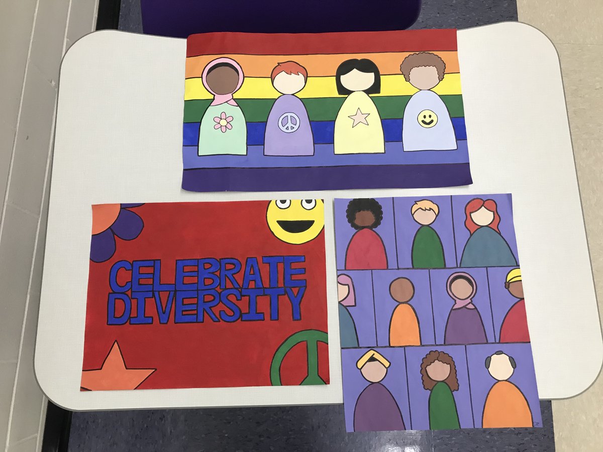 AHSEngII's tweet photo. 20Time projects this year focused on racial equity.  Emily True wanted to remind AHS students to celebrate diversity and remember that our differences make us unique, so she created posters for our Commons area. #20time #afftonlearns https://t.co/c5besULcy3