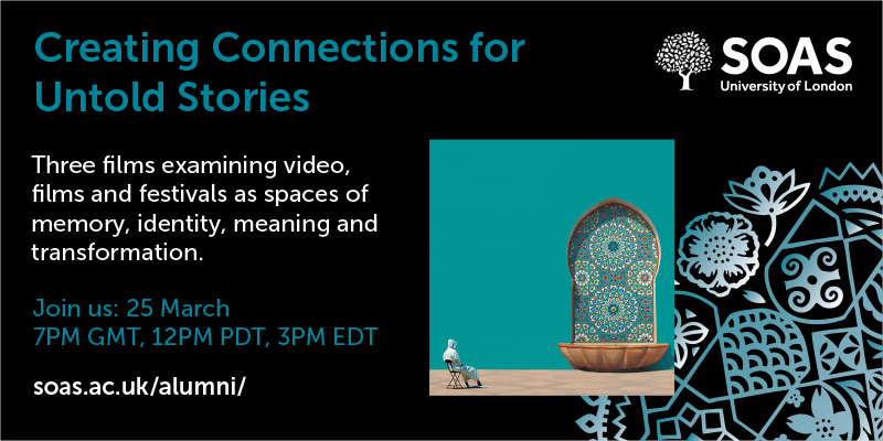 SOAS's tweet photo. How can video and film function as spaces of memory and identity?

Join us on 25 March to explore this issue, through watching films created by talented SOAS alumni. 

Register here: https://t.co/bik9lQlvI9

@SOASalumni https://t.co/dcd9X1aQdZ