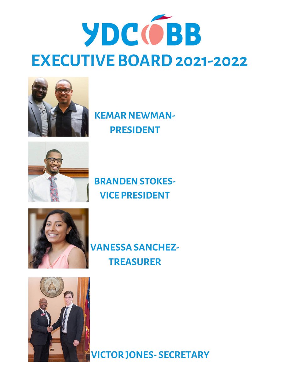 DemocratsCobb's tweet photo. We would like to introduce the new Young Democrats of Cobb County Executive Board:
Kemar Newman- President
Branden Stokes- Vice President
Vanessa Sanchez- Treasurer 
Victor Jones- Secretary
Vacant- Parlimentarian 
#Congratulation to our new board. https://t.co/F9jnmaPG94