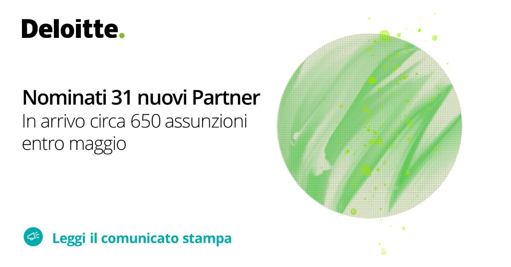DeloitteItalia's tweet photo. #DeloitteItalia rafforza la propria squadra e annuncia 31 nuovi partner. Una tappa che consolida i nostri obiettivi di sviluppo e crescita e che si inserisce appieno in #ImpactForItaly, il programma che ci vede in prima linea per la crescita del Paese: https://t.co/0qpzncnSDZ https://t.co/wWiB29jDle