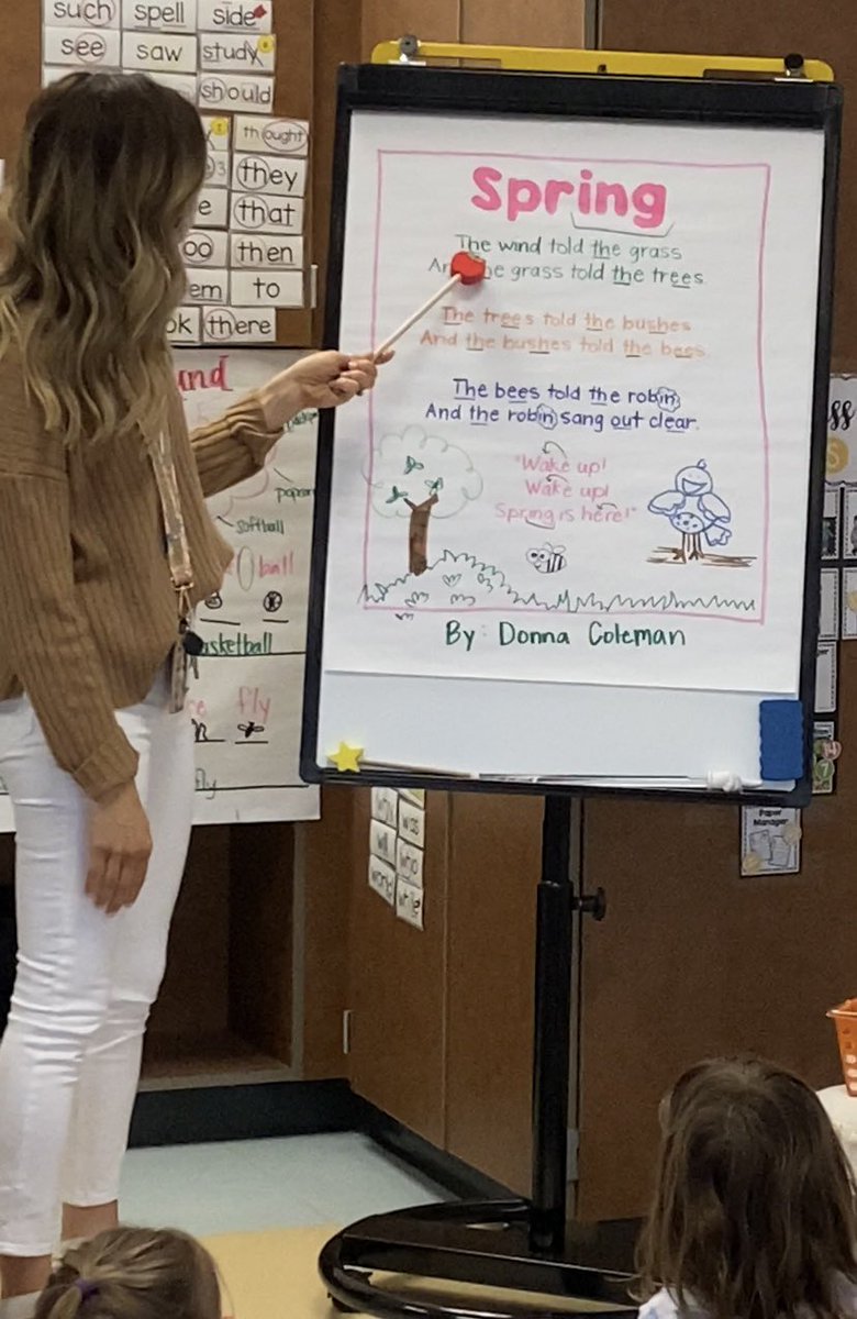 Britpriore's tweet photo. Reading a Spring poem while searching for “hunks and chunks” this morning! Hunks and chunks are letter combinations we see while reading! I love hearing my kiddos shout them out when reading 🥰. #hunksandchunks @Phonics_Dance https://t.co/EWW1owaXFw