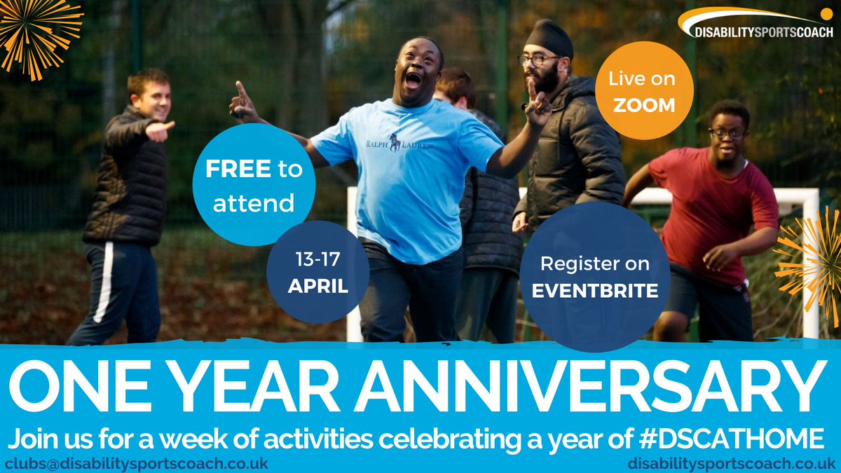 DSC_13's tweet photo. We are delighted to announce that from the 12th-17th April we are hosting a week of special activities to mark one year of our #DSCAtHome programme!
Join us for everything from dance parties, to triathlon, to baking and more! Sign up now on Eventbrite: https://t.co/TYdndViOba https://t.co/HqFAYCVixE