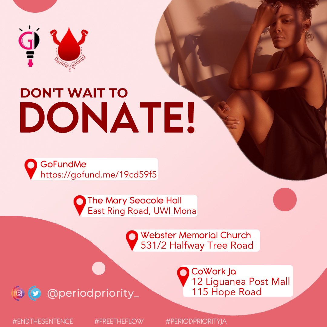 periodpriority_'s tweet photo. DONATE DONATE DONATE ‼️ 💪🏾⁣
⁣⁣
Click the link in our bio to donate cash for the purchase of menstrual products. 

You can also drop off sanitary napkins, pantyliners, toilet tissue or wipes to the listed locations below! ⁣⁣Let’s #EndTheSentence &amp; #FreeTheFlow 🤞🏾 https://t.co/4bb3hndqE5