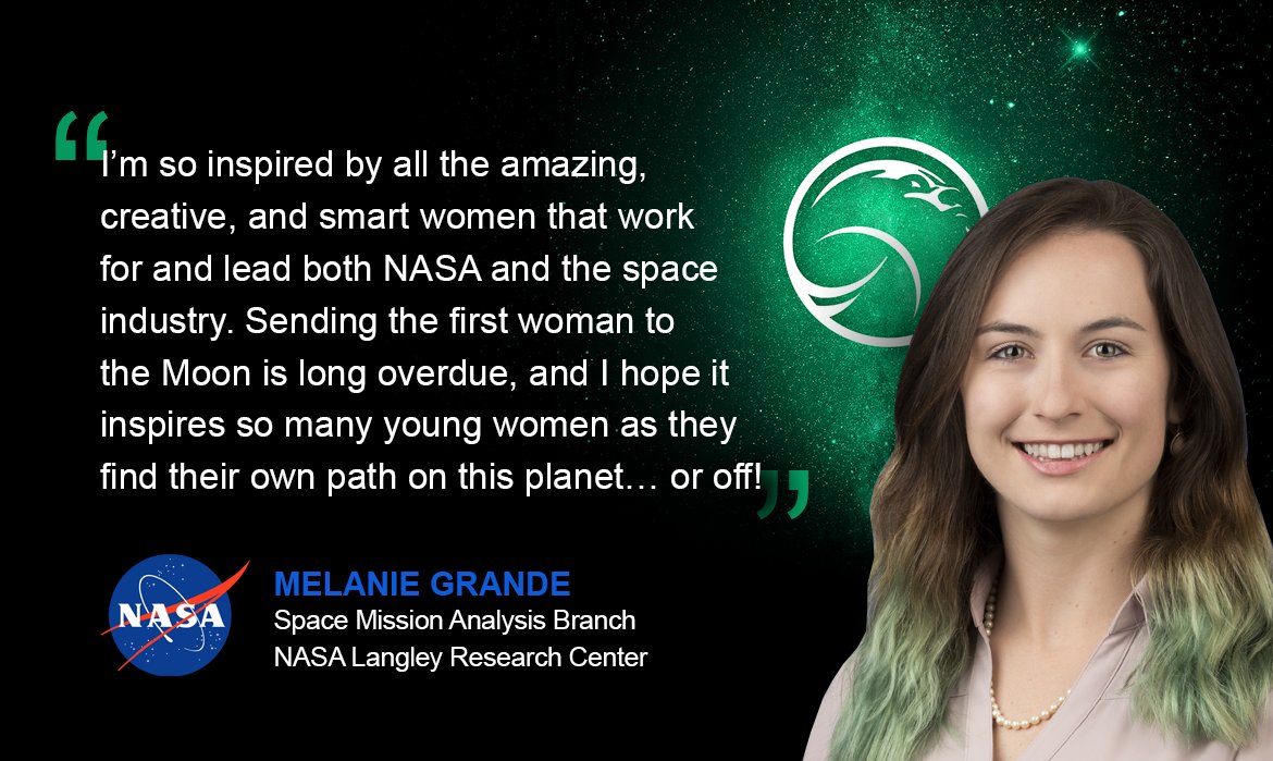 Melanie Grande set out to drive human space exploration forward when she joined <a href="/NASA_Langley/">NASA Langley Research Center</a>! She is working to send the first woman to the Moon with <a href="/NASAArtemis/">NASA Artemis</a>. Melanie hopes that all women will feel like they belong in STEM, at NASA, and on the Moon! #WomensHistoryMonth