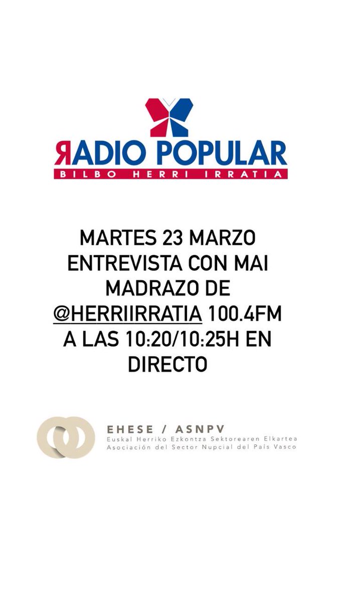 eheseasnpv's tweet photo. Nuestro Presidente @Alex_Muga_88 @exeleventos cuenta a Mai Madrazo de @RadioPopular cómo se encuentra nuestro sector y lo que tenemos preparado para el #27Msosbodas Entrevista completa aquí > #sosbodas #sosezkontzak https://t.co/mpXeKPRZFF https://t.co/shfjStFNqJ