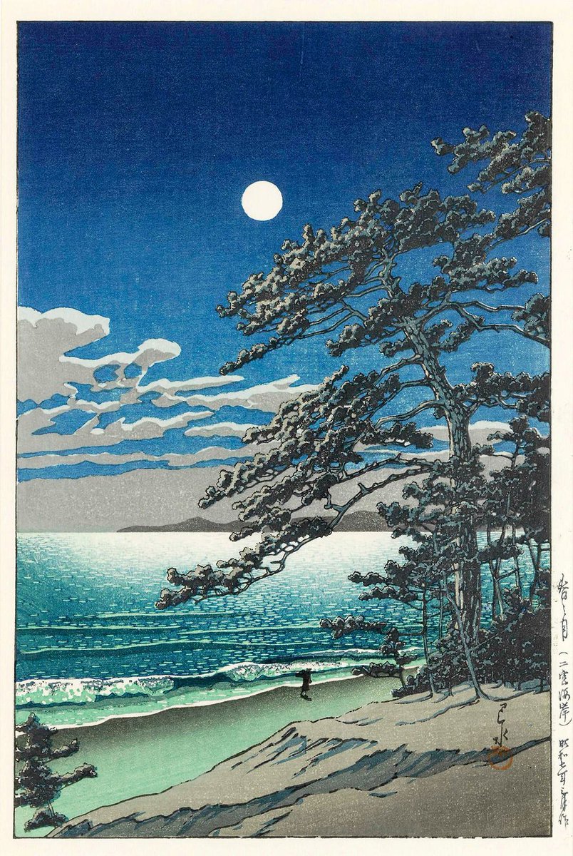 rabihalameddine's tweet photo. Hasui Kawase, Spring Moon at Ninomiya Beach - 1931 https://t.co/gzALbCyuCd