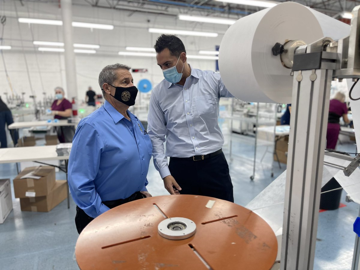 JosePepeDiaz305's tweet photo. Today, I had the pleasure of visiting @DemeTech, a family-owned business producing over 4 million masks &amp; vital medical supplies a day. Thank you to VP Luis Arguello Jr. &amp; staff for hosting me. Proud to have one of the top PPE manufacturers in the nation located in #District12. https://t.co/RbAdiUdQ9D