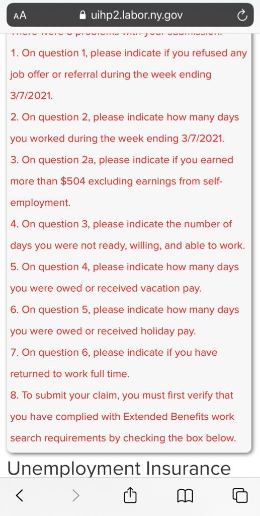 fancyf0ng's tweet photo. @NYSLabor hi, is there a way to confirm I certified correctly? The website was glitching + very slow when I tried to submit, I received this message and I’m not able to go back in and fix it because it claims I’ve already certified for the week. Pls help!! https://t.co/exJyYldyjO