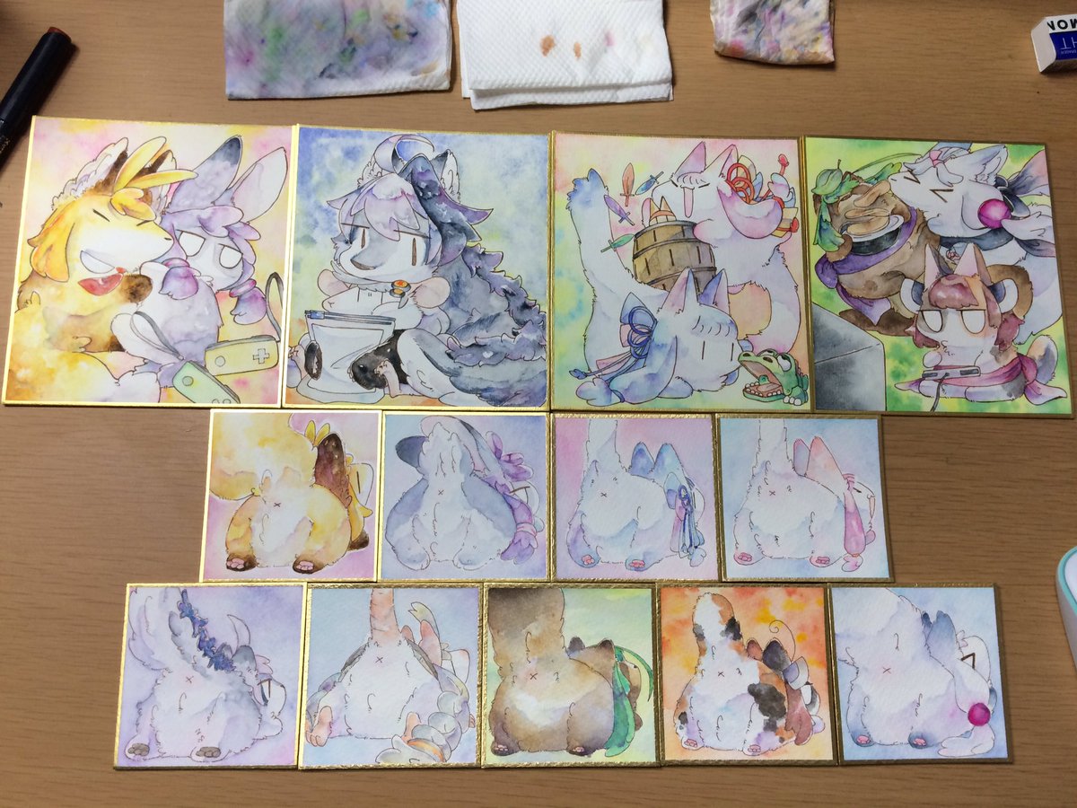 そして並べる。中サイズはもう少し線を濃くしよう。いいね、達成感が凄まじくて 