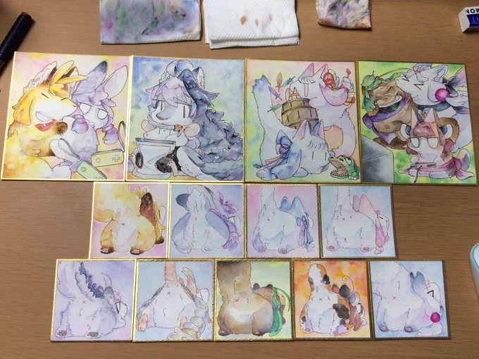 そして並べる。中サイズはもう少し線を濃くしよう。いいね、達成感が凄まじくて 