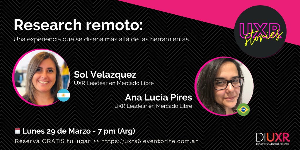 Cerramos Marzo con la #uxrs6 y uno de los temas mas pedidos! Research Remoto

Sol Velazquez y Ana Pires nos van a contar sus aprendizajes sobre el diseño de investigación remota!

👉 reserva gratis tu lugar en > uxrs6.eventbrite.com.
