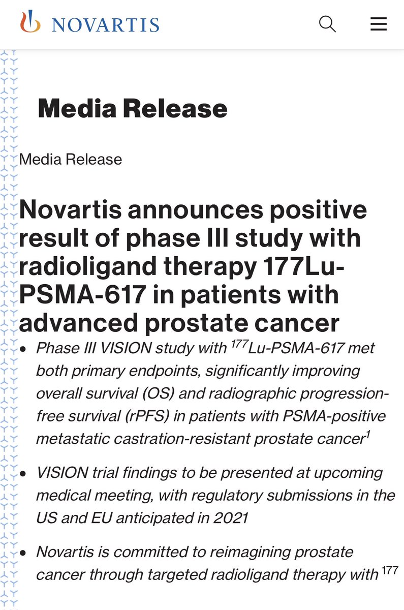 neerajaiims's tweet photo. Huge news for men with mCRPC #prostatecancer 👉Phase III VISION study with 177Lu-PSMA-617 meets primary endpoints of OS and rPFS in men with PSMA+ mCRPC “AFTER” prior Rx with Taxane &amp; AR inhibitor. https://t.co/r2VdiCnXf2 @OncoAlert @urotoday https://t.co/eH1jtd3jz0