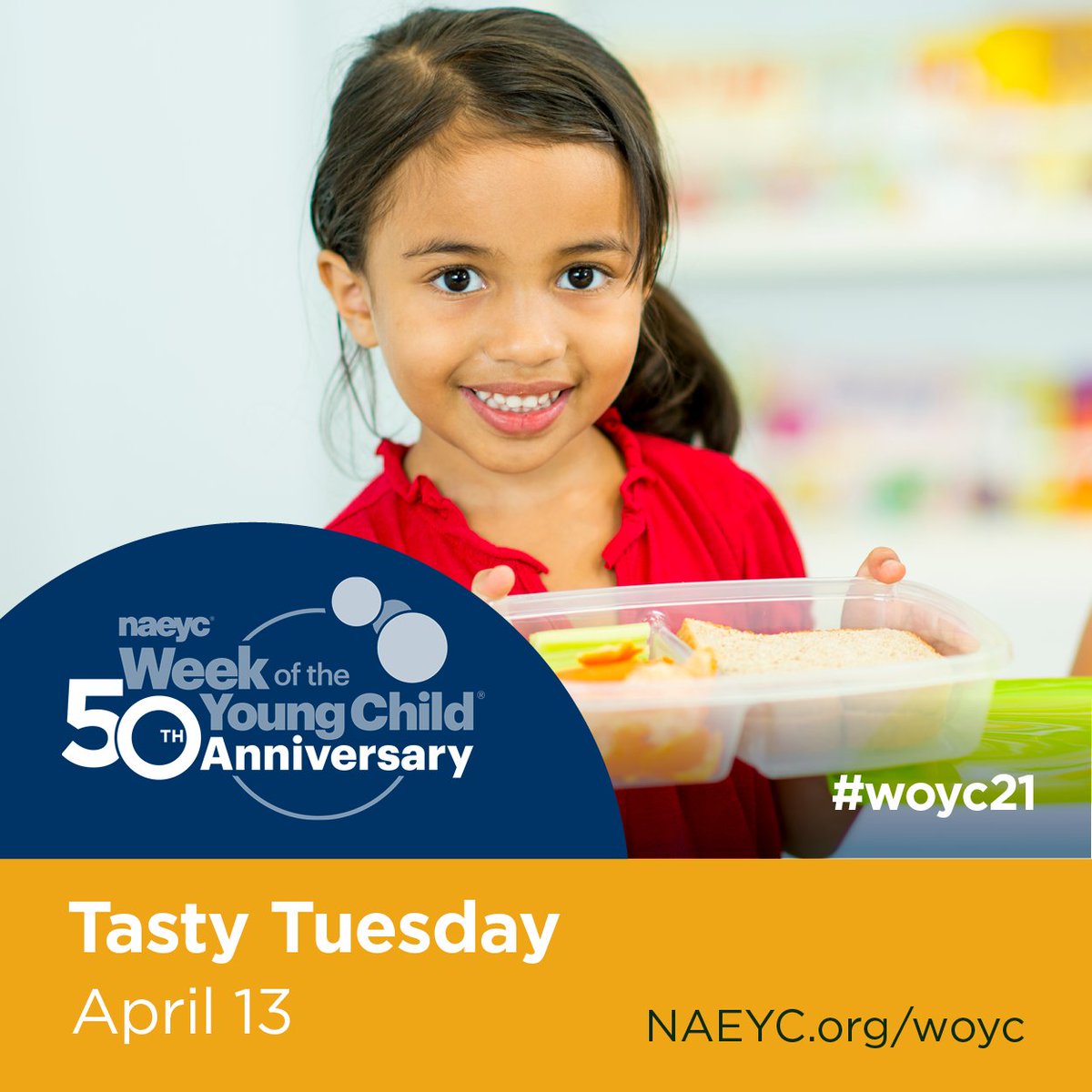 NAEYC's tweet photo. Join us on April 13 for Tasty Tuesday during Week of the Young Child! Did you know that cooking with young children supports math &amp; science skills while promoting literacy &amp; creativity? Visit https://t.co/CbqcCEYNsM to learn more and to get inspired for your celebration! #woyc21 https://t.co/PaFUJJzHSD