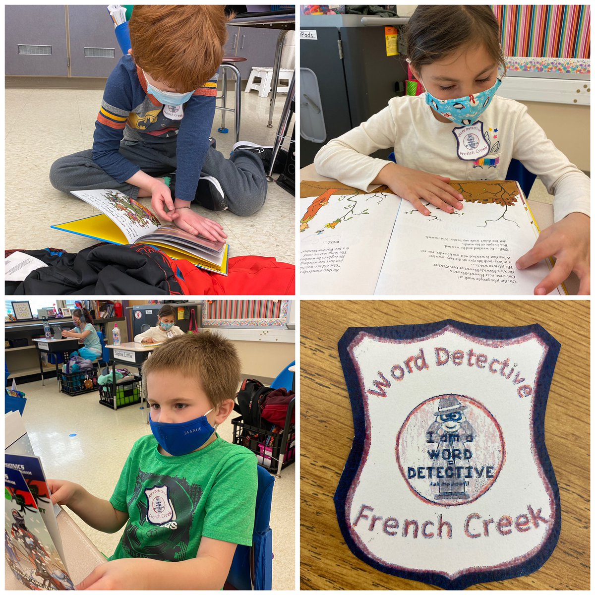 MrsZebertavage's tweet photo. First grade is reviewing our Magic e words with our Detective Unit!! Today we got our badges! We are not afraid to tackle hard words! #whatmakesfcspecial @OwenJRobertsFC @litguy6 https://t.co/p8dHMOX8MW