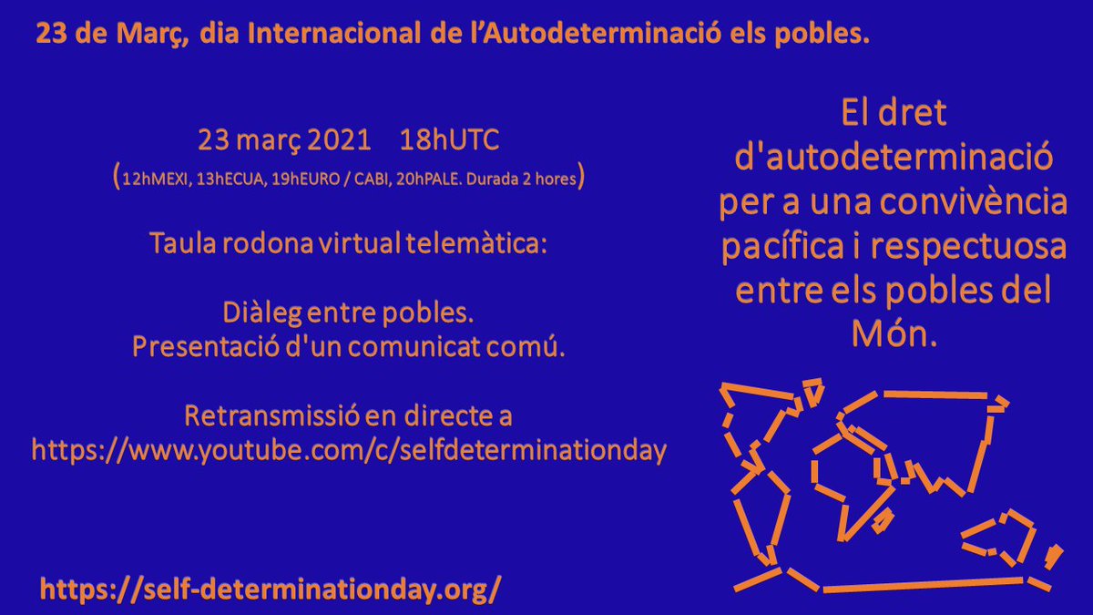 Avui celebrem l'#AutodeterminacioDelsPobles amb una taula rodona 12h MEX/19h CAT  #Cabinda #Euskadi #PoblesdeMexic #Palestina #Catalunya <a href="/davidminoves/">David Minoves</a> <a href="/assemblea_int/">Assemblea International</a> <a href="/Gure_Esku/">Gure Esku</a> <a href="/CPOOEM_Edomex/">CPOOEM</a> <a href="/HMalonda1/">Henrique Malonda</a> amb un missatge de <a href="/aoliveres/">Arcadi Oliveres</a> youtube.com/c/selfdetermin…