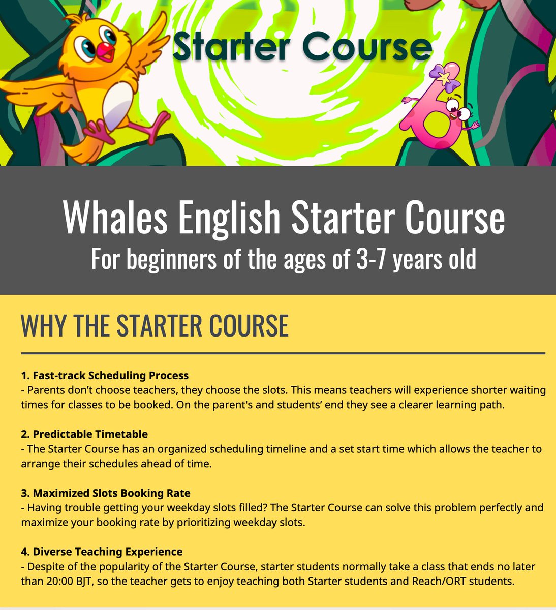 JobsOET's tweet photo. Whales English just rolled out a new teaching program, Starter Course, which allows parents to book the class slots, which means as a teacher, you start teaching sooner and potentially higher booking rate! https://t.co/N9x9wRrPVl https://t.co/uv7kcJ5oXi