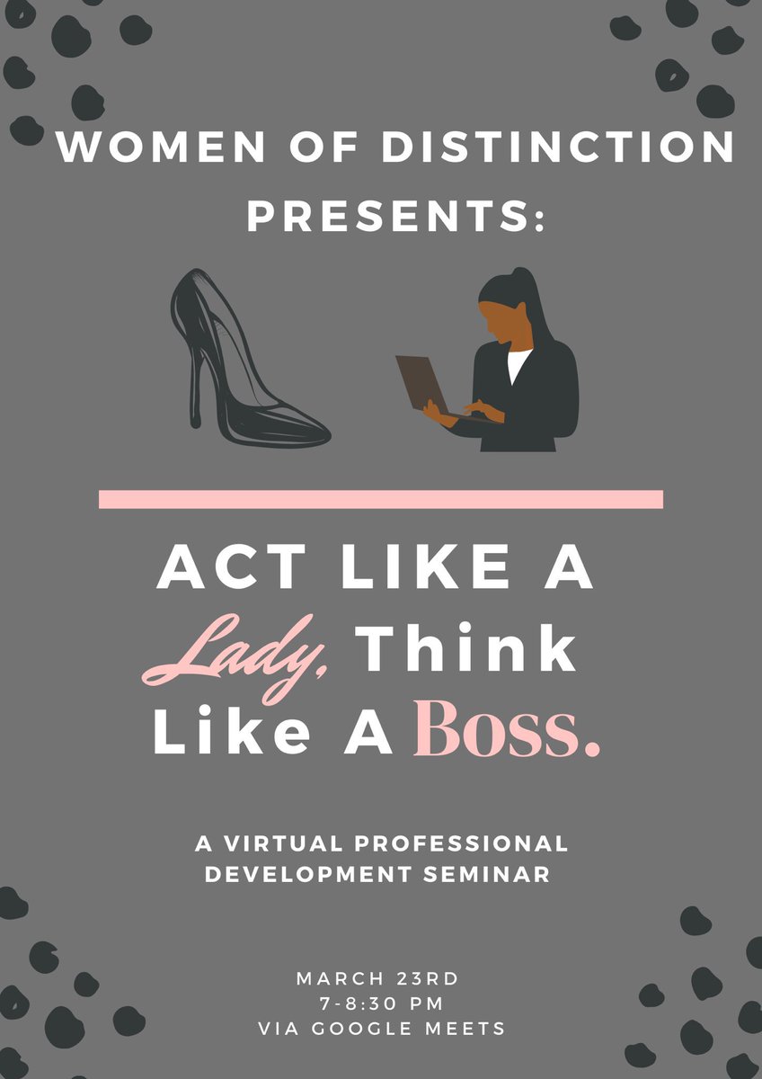 UmesWOD's tweet photo. Are you ready to be all about your business? Then join us virtually for Act Like a Lady, Think Like a Boss! We will be presenting advice and tips to stand out and be your best professional and academic self 👠👩🏾‍💻 #UMES https://t.co/gWE5TYmh7e