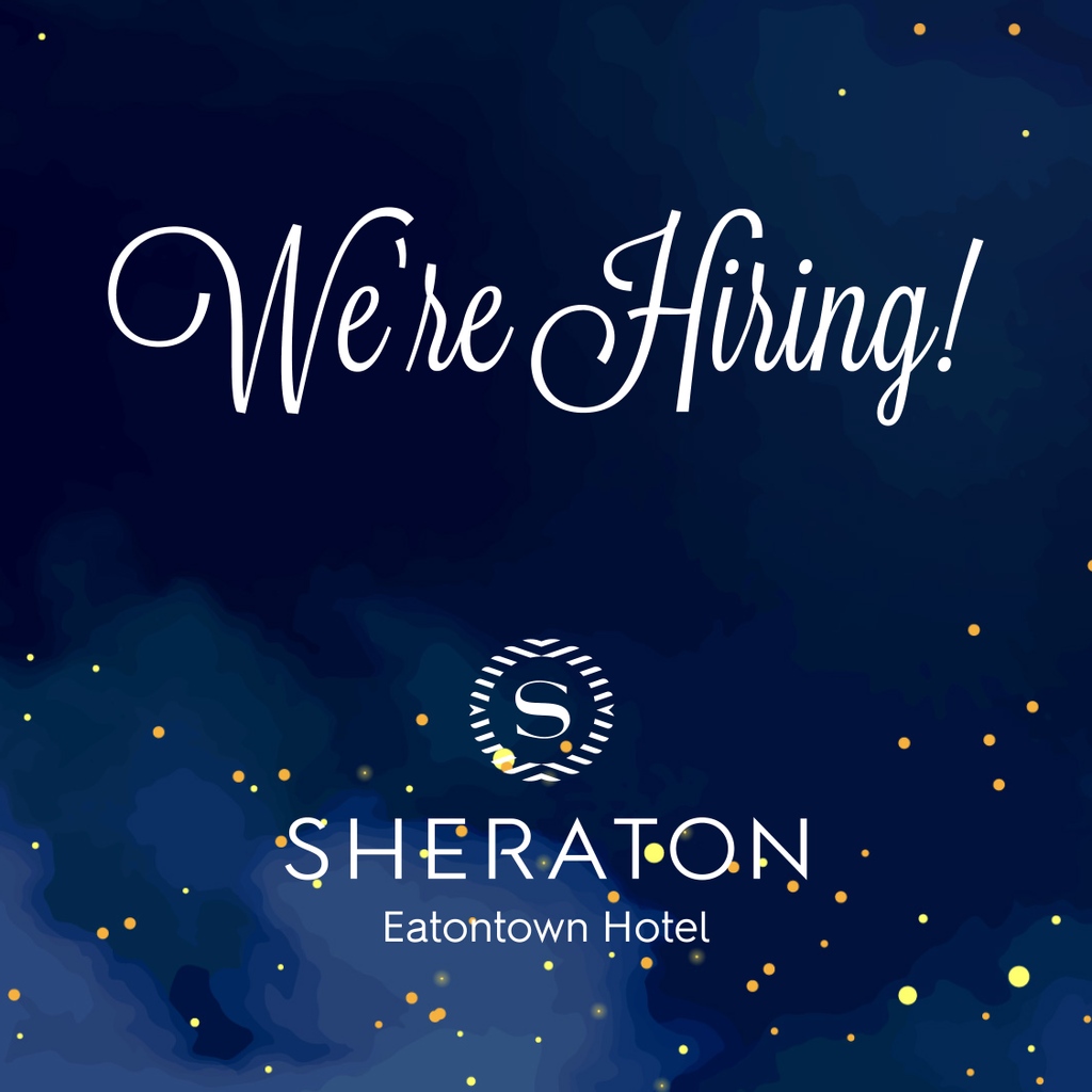 SheratonNJShore's tweet photo. Good news! We're now hiring for various catering and hotel positions, both entry-level and management, at our hotel and banquet venue locations in Central NJ. Contact careers@hotelsunlimited.com for more info and to apply! We hope to welcome you to our team. Good luck! https://t.co/I02B9DMqz3