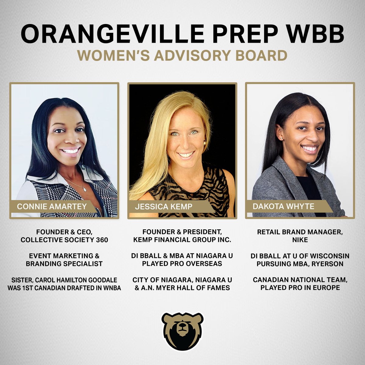 Orangeville Prep is thrilled to announce Connie Amartey, Jessica Kemp and Dakota Whyte as founding members of the Orangeville Prep Women’s Advisory Board.
FULL STORY: gobears.ca/news_article/s…