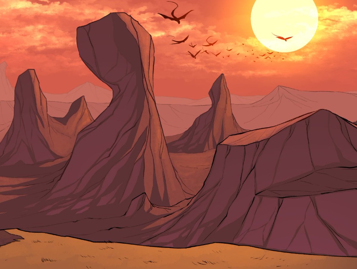 cemiroz's tweet photo. Sunset.
A wip panel from my creator-owned project.
#makingcomics #comics #comicbooks #creativeowned #panel #landscape #sunset #creatures #flyingcreatures #desert #dry #panel #wip #coloring #herd https://t.co/43HTPolEvz