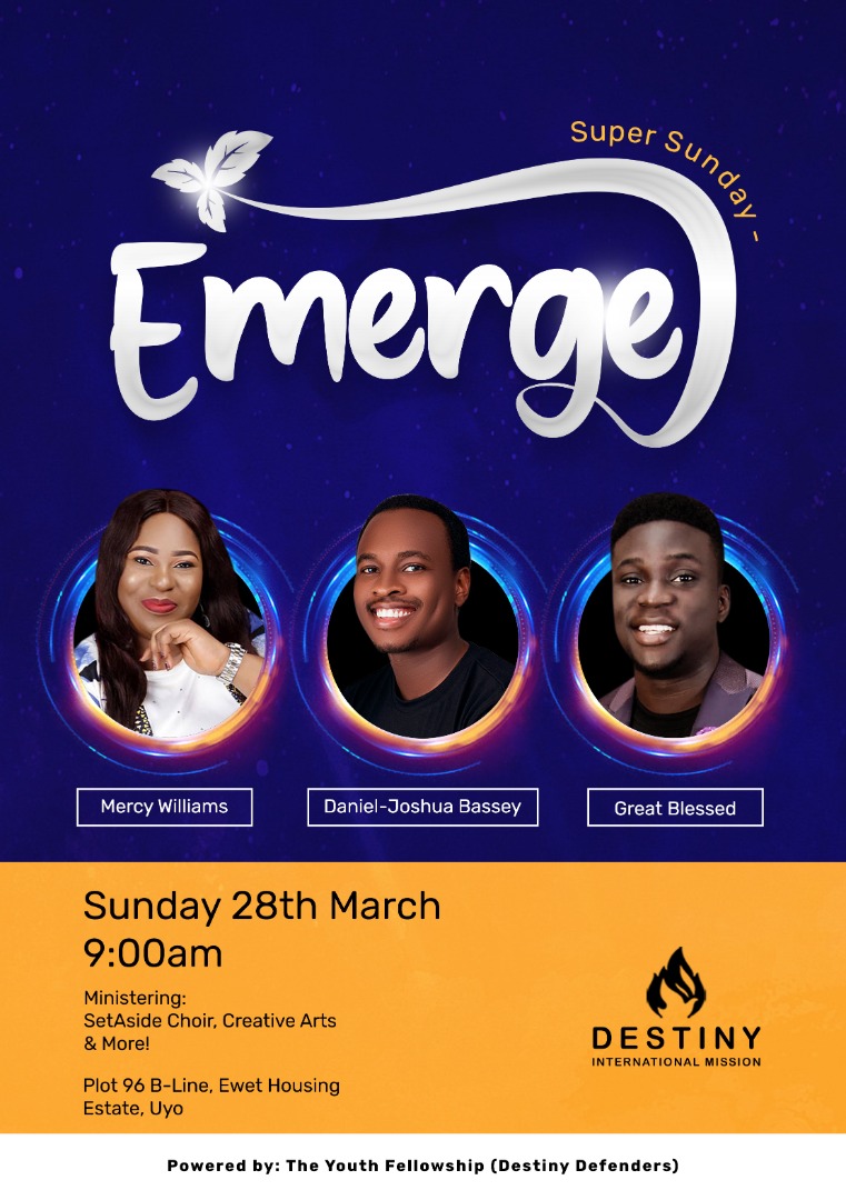 destinyhquyo's tweet photo. It's time to come out of that place that ain't right into a place destined for you.

Join the Destiny Defenders this #SuperSunday, 28th March as we #EMERGE

See flyers for details 

#iamdestiny #wemove #destinydefenders https://t.co/qJvCiJZiBV