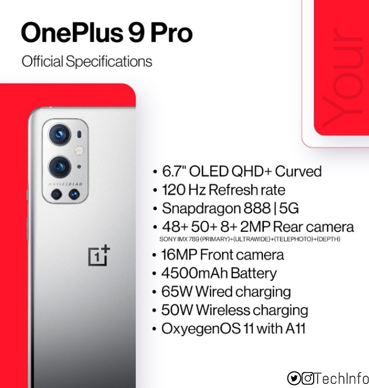 Techinfo2003's tweet image. Oneplus 9 series has being launched today 
Check the specifications