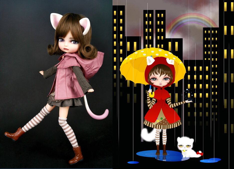 SoyYoon1's tweet photo. A cat on a rainy day🌩⛈🐱
#art #nft #nftart #nftcollector #digitalart #cat #doll #artyoy https://t.co/6AdV0mtnac