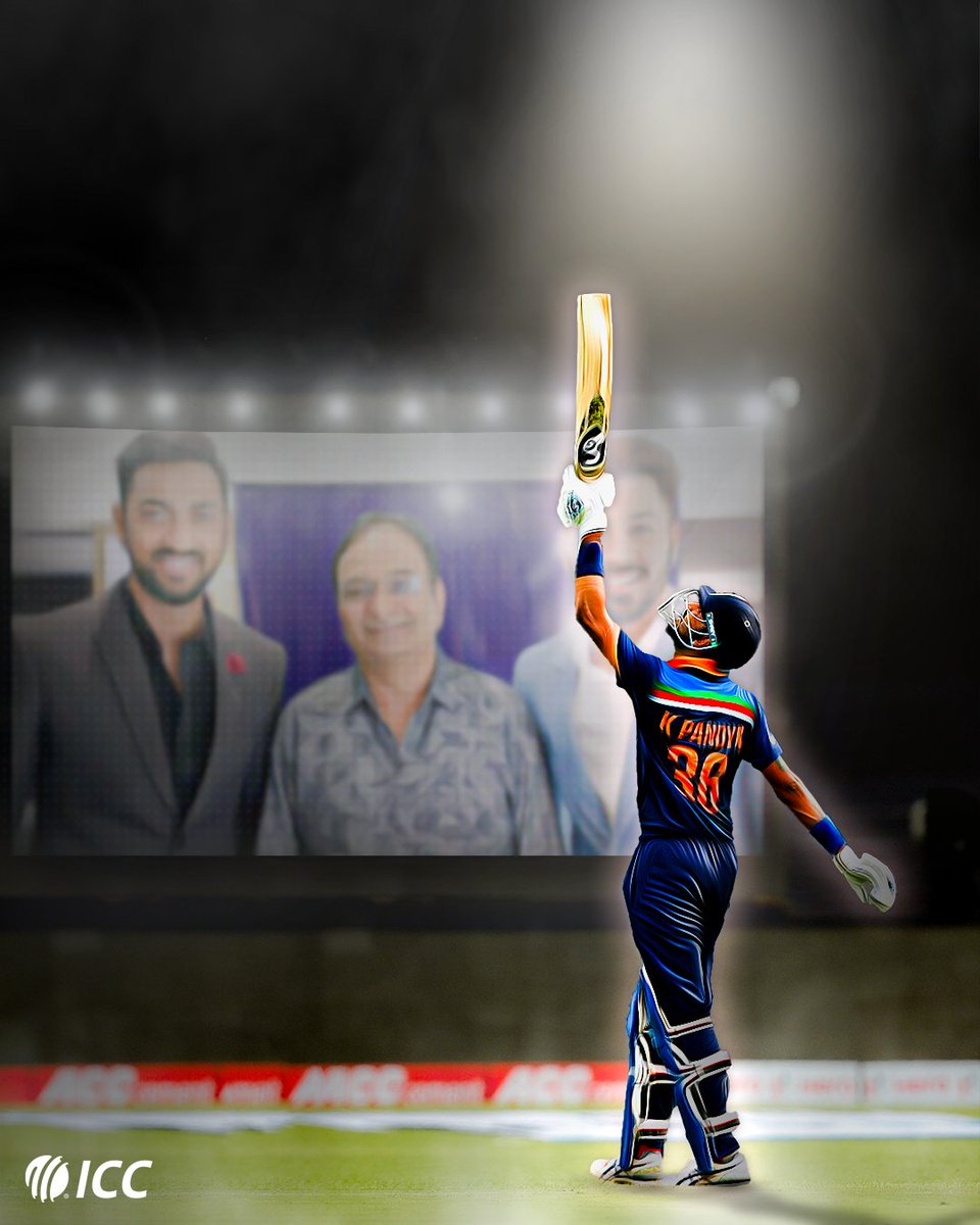 ICC's tweet photo. Krunal Pandya pays tribute to his late father in sublime fashion with a 50 on his ODI debut 👏

#INDvENG https://t.co/X8nIusQwAw