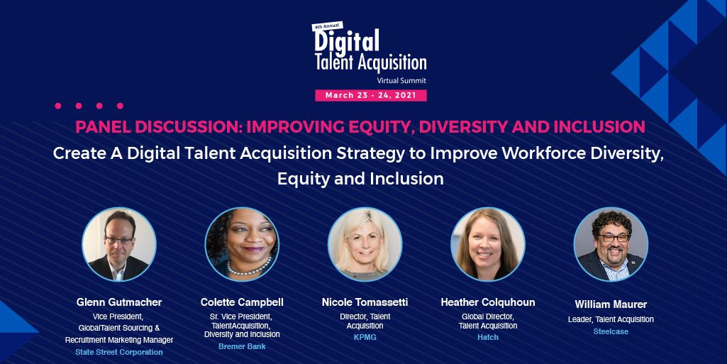 DigiTalentAcq's tweet photo. Up next! Panel discussion - Improving equity, diversity and inclusion: Create A Digital #TalentAcquisition Strategy to Improve #WorkforceDiversity, Equity and Inclusion #DIGITALENT2021 https://t.co/xxXt1zHXia