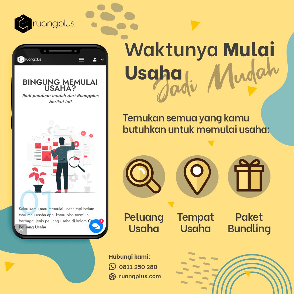 ruangplus's tweet photo. Usaha sendiri emang gampang kalau cuma wacana. Tapi kalau ditanya "KAPAN?", seringkali bikin pusing kepala ga sih? 😆

Tenang, di Ruangplus kamu bisa mulai usaha dengan lebih mudah kok.

Temukan info peluang dan tempat usaha sekarang juga.

Konsultasikan dengan kami GRATIS! 😉 https://t.co/ZWIWZtME6A