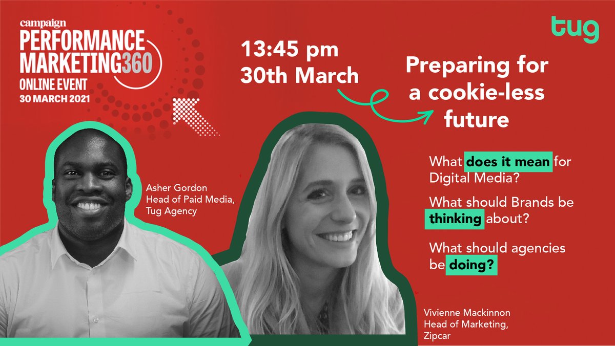 tugagency's tweet photo. 💫Head of Biddable, Tug London @AsherGordon
🚗Head of Marketing, Vivienne @ZipcarUK
🔥A fireside chat about our cookie-less future 

🍪See you there https://t.co/T6HxNhGhJ8 #PM360 @HubCampaign https://t.co/qTH1qEvsls