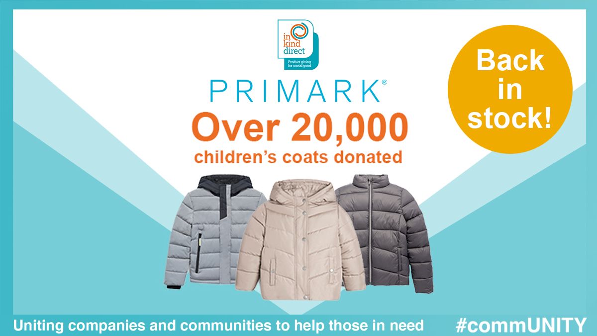 The generously donated Primark coats are back in stock!

We have a range of warm coats available in different sizes to help you support children and teenagers in your #commUNITY. Browse here: bit.ly/3d4nyiZ